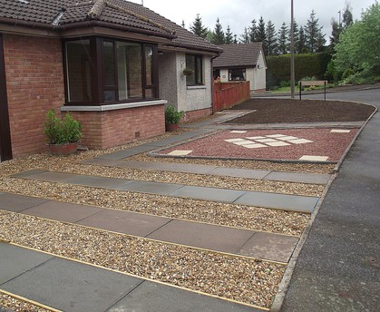Paving Slabs, Gravel & Grass Seeded
